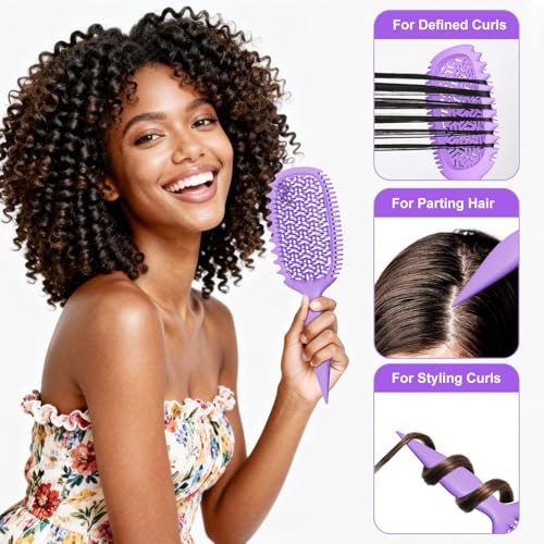 Curl Defining Brush for Thick Coily Hair, Firm-Bristle TPEE Detangling Brush for Coarse 4A–4C Curls, Dual-Sided Wide & Narrow Tooth Brush for Wet & Dry Curl Shaping– Women & Men (2054-Pale Lilac) - Image 6