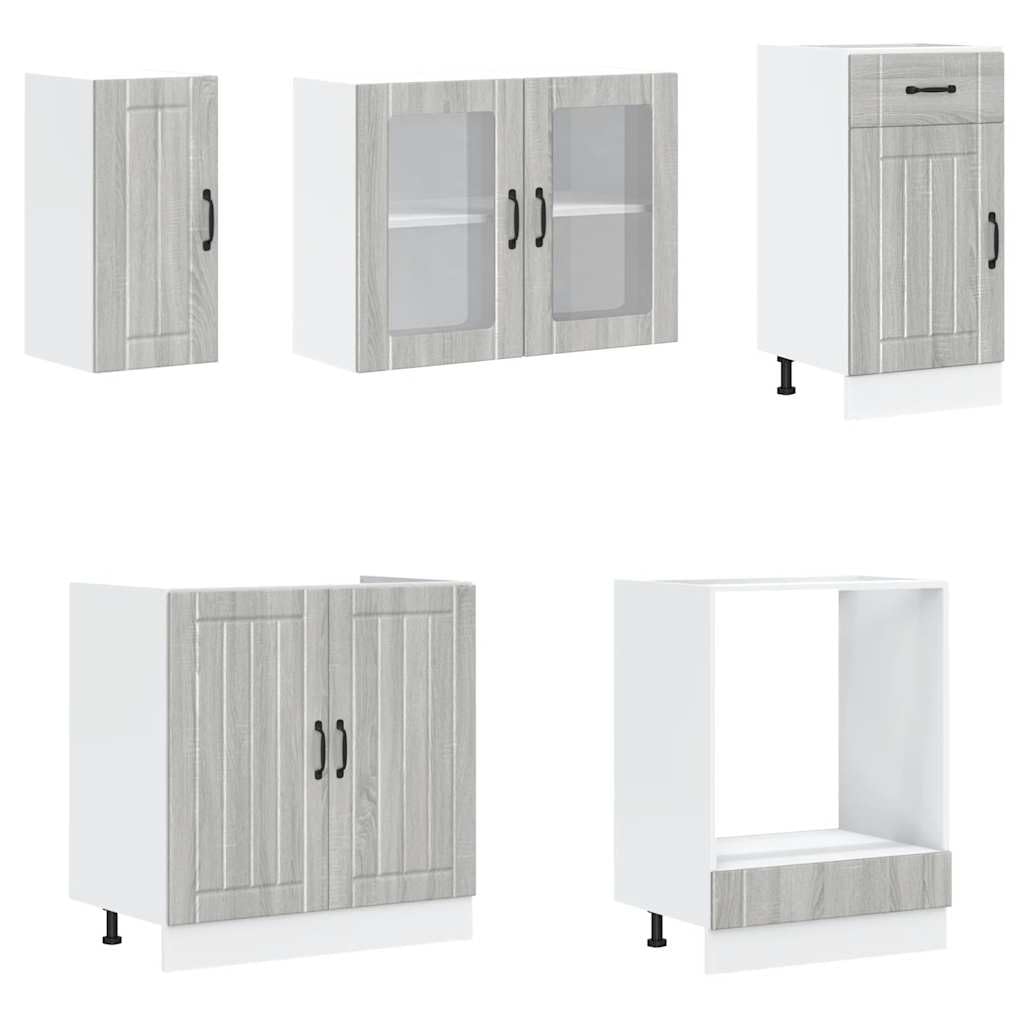 8-TLG. Küchenschrank-Set Kalmar Grau Sonoma Holzwerkstoff Küchenschrank-Set, Küchenblock variabel stellbar Küche Komplett, ohne Arbeitsplatte für Restaurant,Küche