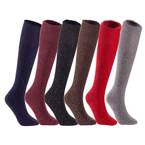 Lian LifeStyle Women's 6 Pairs Pack Knee High Wool Socks Size 7-9 6 Colors
