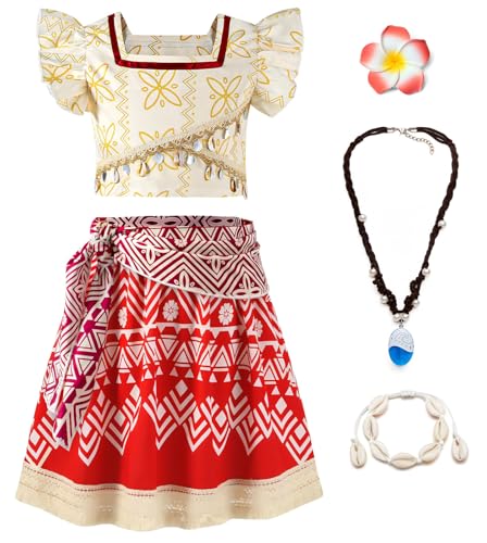 Tacobear Disfarce de Vaiana menina vestido Vaiana fantasia de moana com colar pulseira garfo princesa vestido para cosplay aniversário festa carnaval (130)