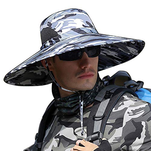 Image of HUAMULAN Wide Brim Sun Hats Men and Women Bucket Safari Fishing Hat for Hiking Garden Lawn Work Camping Outdoor