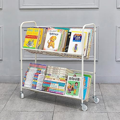 Mobile Book Cart, Rolling Bookshelf Organizer, Metal Storage Trolley with Wheels, Versatile Cart for Office, Classroom, Library, Study Room, Easy Mobility