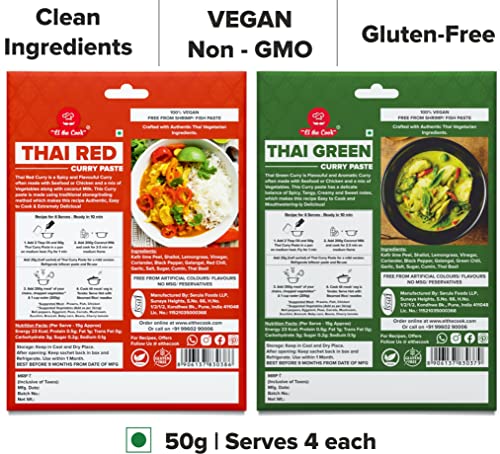 Image of EL The Cook Thai Curry Paste Value Combo (4 Pack)- Red,Yellow,Green,Massaman | 100% Veg | Restaurant Style Chicken,Fish,Prawn,Vegetable,Tofu Curry At Home | 50 Gm Pack Serves 4-5,Ready To Cook