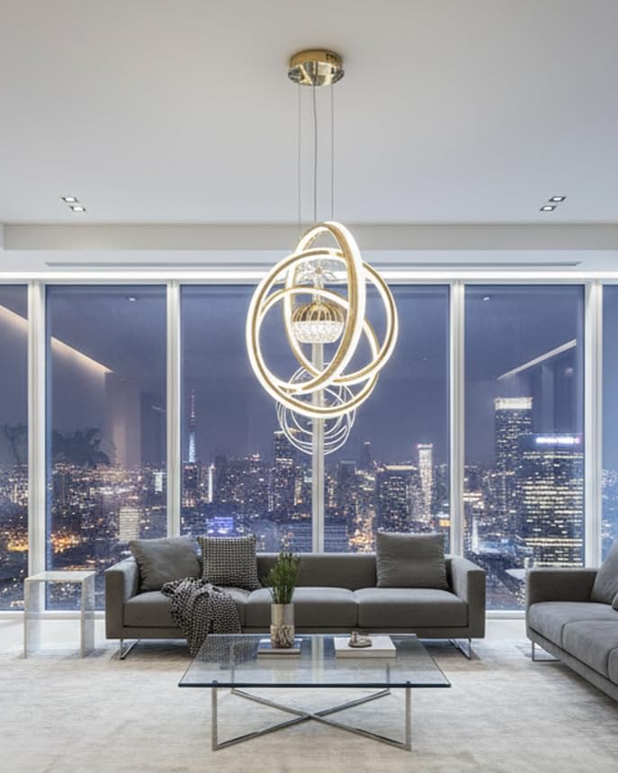 Image of swanart Orbis Fibreglass Pendant Light, Modern Orbital LED Design, 3-Mode Color Temperature, Energy Efficient 800 Lumen, Indoor Ceiling Mount