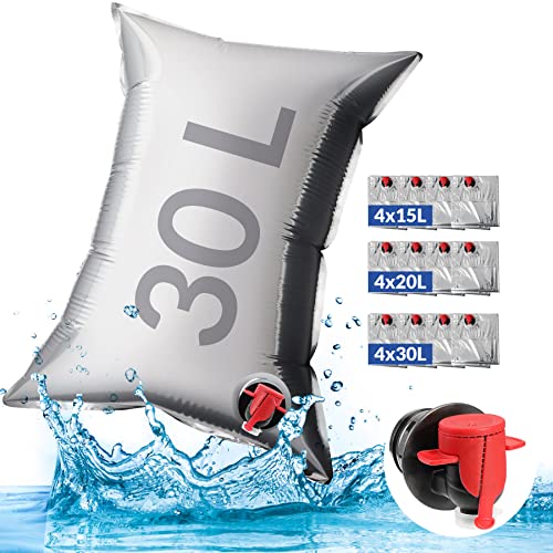 WONSEFOO Wasserbeutel Faltbar Wasserbehälter | Wassersack 4x30L+4x20L+4x15L Faltbarer Wassertank Notwasserbeutel Prepper Wasser Trinkwasser mit Wasserhahn für Notfall Ausrüstung Stromausfall Blackout Cover