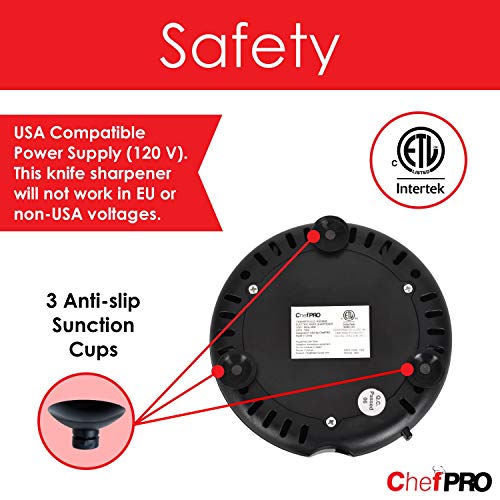 3-In-1 Electric Knife Sharpener System By Chefpro, Great For Kitchen And Sport Knives, Scissors, Screwdrivers, 2-Stage Sharpening System Appliance, Compact Quick, Easy Design, Retractable Cord, Black #TOP7