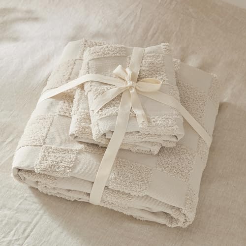 Image of Bedsure Boho Kids Duvet Cover Queen Size(Duvet Insert /Comforter not Included - Checkered Duvet Cover Queenfor All Seasons,Soft Distressed Vintage Boho Bedding (Beige, 90 inch x 90 inch)