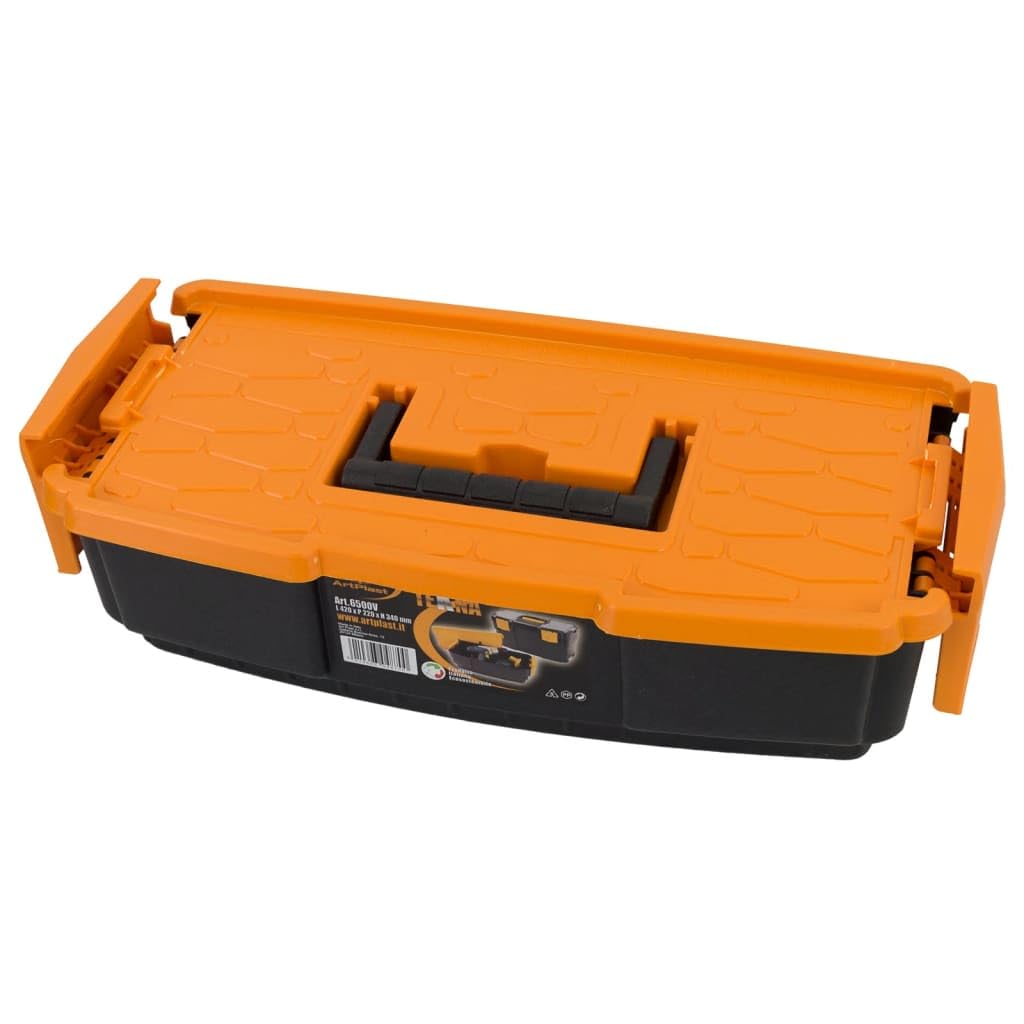 Caja de herramientas de polipropileno 420 x 220 x 340 mm, negro y amarillo, caja de herramientas con cerradura con tapa transparente, organizador para tornillos y clavos