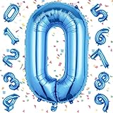 EXGOX 数字 バルーン 大きい ブルー 誕生日 ナンバー 0 アルミ風船 32インチ ハッピーバースデー パーティー 成人式 入学 卒業式 記念日 お祝い 飾り付け