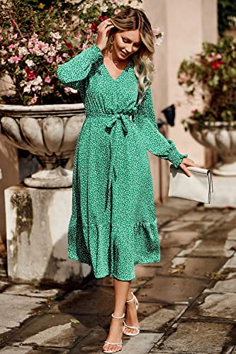 Image of PRETTYGARDEN Women's Floral Boho Dress Fall Long Sleeve Wrap V Neck Ruffle Flowy Maxi Spring Wedding Guest Vacation Dresses