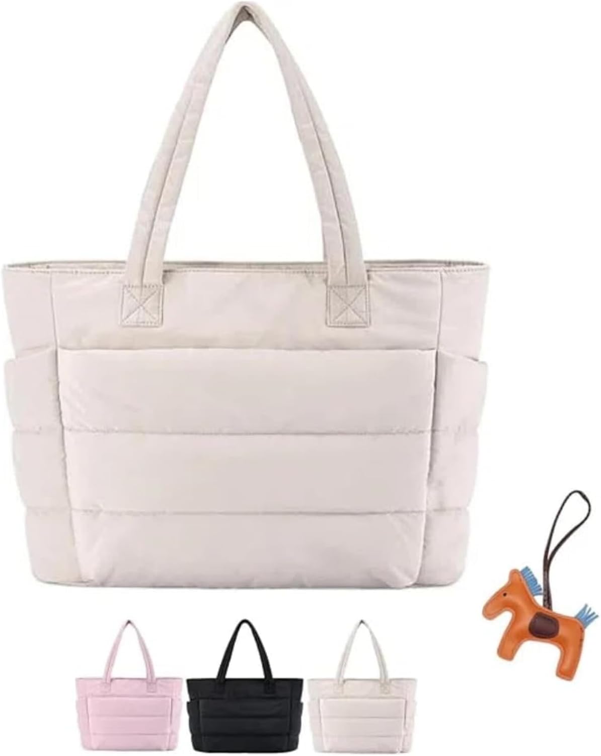 KQLULU Lightweight Puffy Tote Bag, Lightweight Travel Tote Bag with