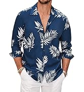 COOFANDY Men's Hawaiian Shirts Casual Button Down Floral Shirt Cuban Collar Long Sleeve Tropical ...