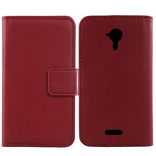Gukas Design Veritable Cuir Etui pour Wiko Cink Five Housse Coque Premium Case Cover Flip Protecteur Portefeuille Genuine Leather Wallet (Rouge Fonce)
