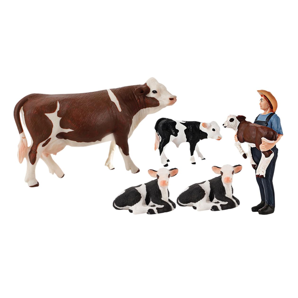 Abaodam Figuras de Ganado 5 Piezas Realistas de Vaca de Granja en Miniatura de PVC, Juguete Educativo, para Interior y Exterior