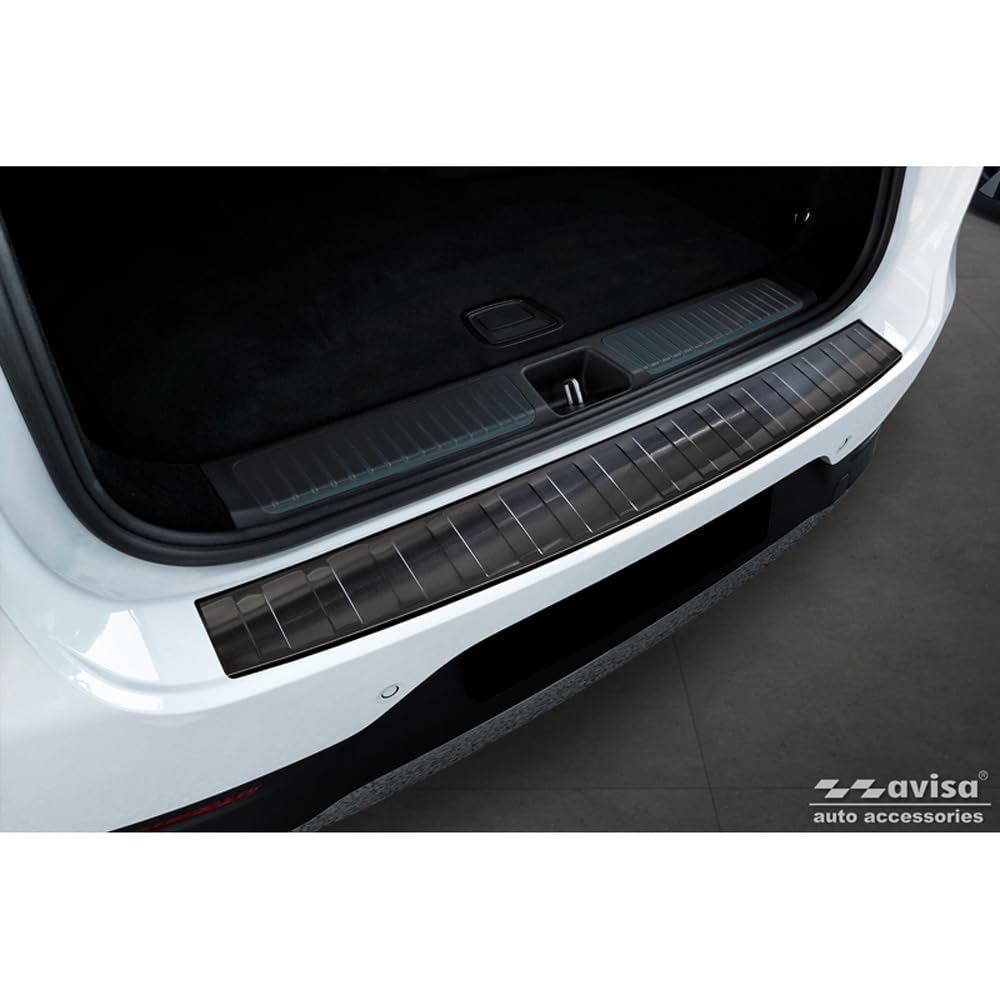 Avisa Black Stainless Steel Rear bumper protector compatible with Mercedes EQE SUV (X294) 2022- 'Ribs'