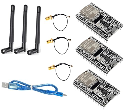 DUBEUYEW ESP32-DevKitC Placa Central ESP32 Placa de Desarrollo ESP32-WROOM-32U Conjunto para Arduino con Antena y Cable (3 Pcs)