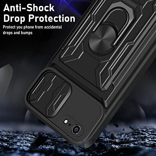 Aolcev for iPhone 7 Case iPhone SE 2020/2022 Case with Card Holder Wallet Case with Camera Cover Ring Kickstand Heavy Duty Case Armor Shockproof Protective Case Cover for iPhone 7/8/SE 2/SE 3-Black