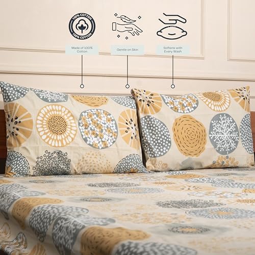 Image of Amazon Brand - Umi Cotton Fitted Bedsheet, Queen Size 78x60 Inches, Elastic Fit Bed Sheet, 10 Inch Deep Pocket, Soft Breathable Bedding, Durable Easy Care, with Pillow Cover-Doodle Bloom