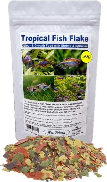 Pet Friend Tropical Fish Food Aquarium Flake High Protein Growth & Colour Feeding For Tetra And Other Fresh Water Species 50g