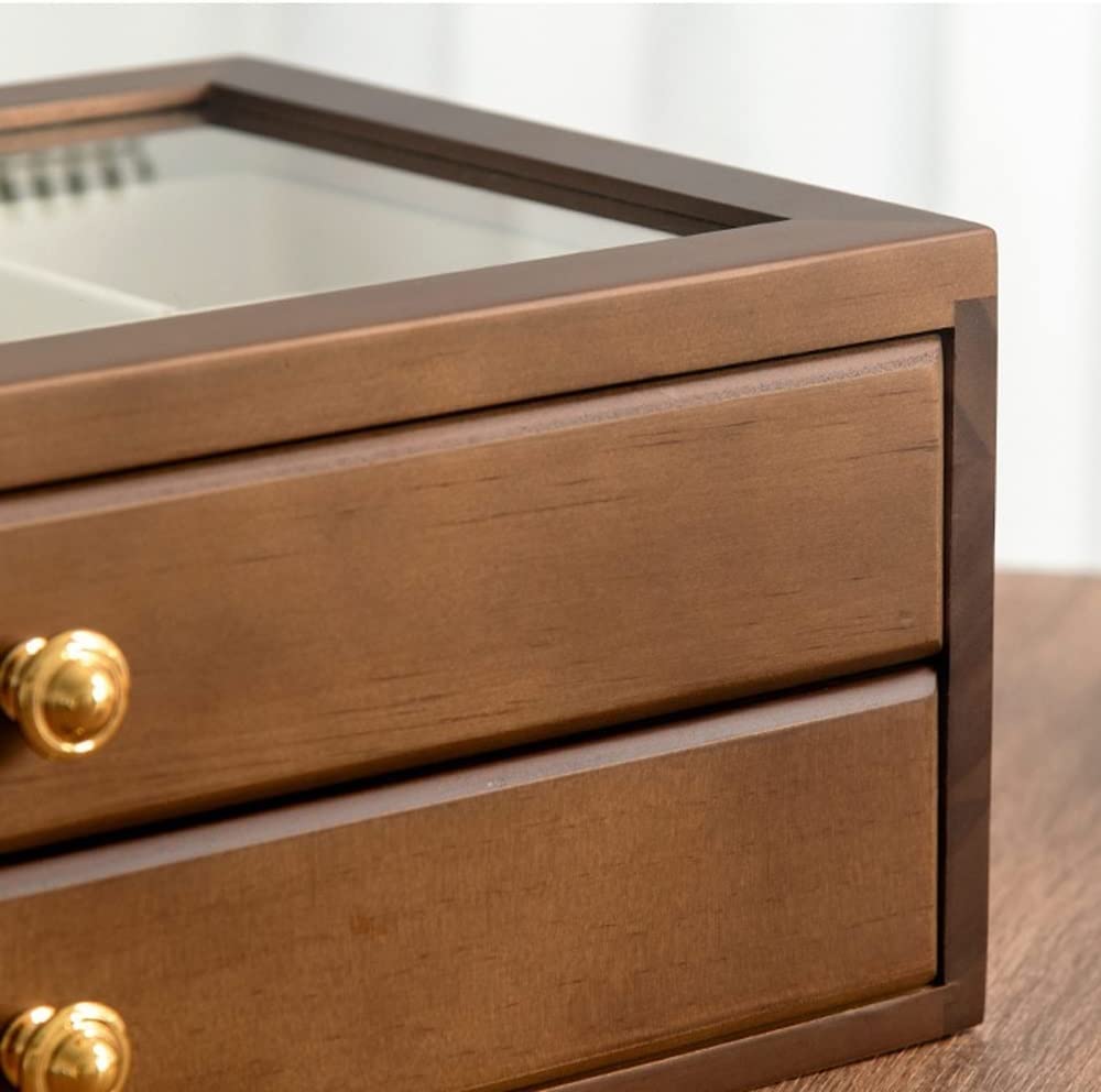 Houten Sieradendozen Voor Vrouwen 2-laags Sieradenorganizer met Verwijderbaar Dienblad en Kettinghaken Vintage Opbergdozen Voor Oorbellen, Ringen, Ketting, Horloges, Armbanden,A