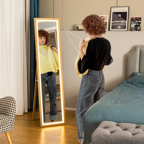HOMCOM Espejo de Cuerpo Entero con Luz LED 160x40 cm Espejo de Pie Espejo de Pared con Iluminación de 3 Colores Táctil Inteligente Función de Memoria y Soporte para Salón Dormitorio Roble - imagen 9