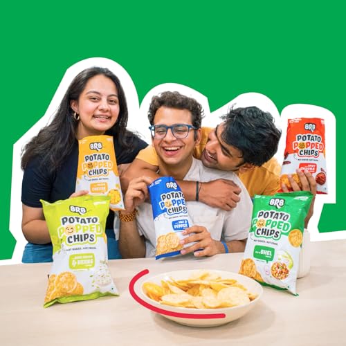 Image of BRB Potato Popped Chips | Bhel Flavour | Not Fried. Not Baked | 60% Less Oil, Lower Calorie, No Palm Oil, Healthy Snack | 5 x (48g /51g) Combo Pack (weight may vary) (Pack of 2)