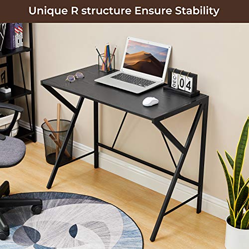 Aingoo Computer Desk Modern Simple Writing Study Desk for Small Space with Sturdy K-Shaped Legs Home Office Notebook Desk Black