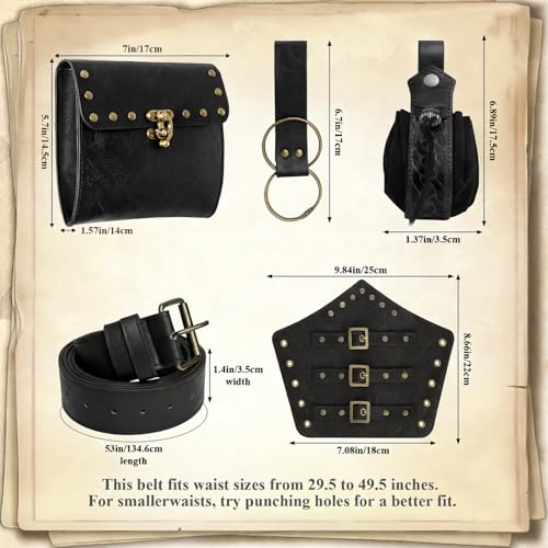 Image of Renaissance Belt Pouch Medieval Viking Leather Bracers Set for LARP