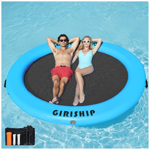GIRISHIP 6/8/10FT Inflatable Water Hammock Round Floating Ring Inflatable Floating Dock for Lakes and Pools Pool Hammock Lake Floats for Adults 8FT Sky Black