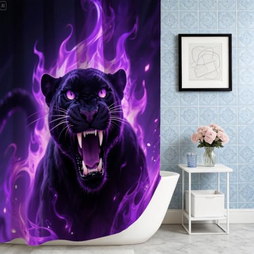 Rideau de douche polyester avec anneaux 200x200 cm style léopard