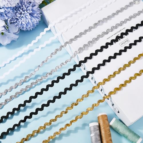 GORGECRAFT 4 Colors 54.6Yds/50M RIC Rac Trim Ribbon Wave Sewing Bending Fringe Trim 3/16 inch~3/8 inch(5~8.5mm) Wide Braids Cords Embellishments for Flower Making Wedding Party Lace Ribbon Craft - Image 4