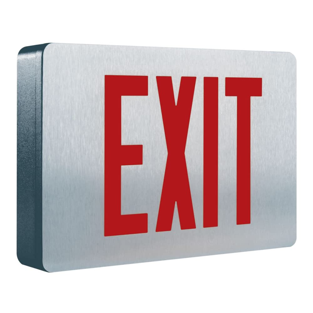 Sure-LitesCX71SD LED Exit Sign, Brushed Aluminum Emergency Light with Red or Green Letters, Self-Diagnostics, Single Side, Battery Backup, 120-277V