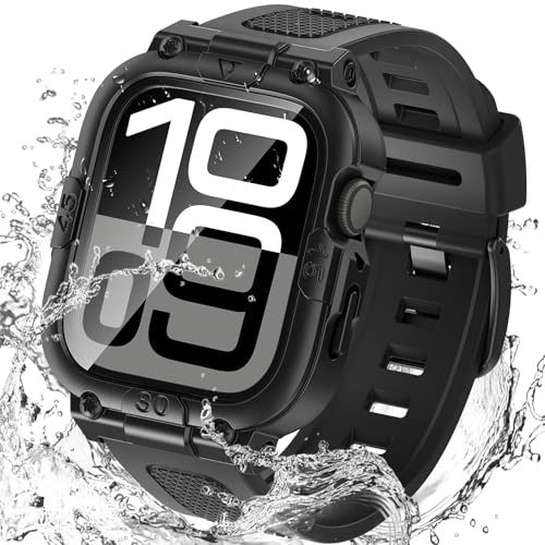 Goton 3 in 1 Waterproof Case with Band for Apple Watch with Built-in Tempered Glass Screen Protector 46mm 360 Shockproof Bumper Face Cover with Band for Apple Watch Series 11 Series 10 46mm