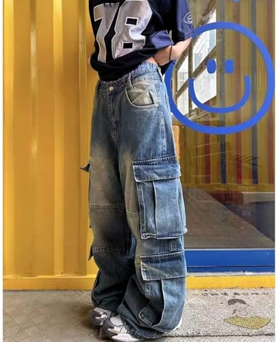 Baggy Jeans for Women Men Y2K Cargo Denim Sweatpants Low Rise Wide Leg Pants Streetwear Hip Hop Clothes4