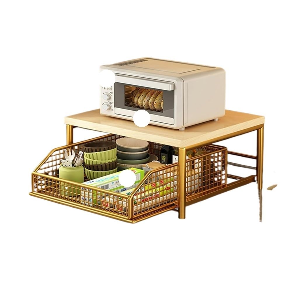 Jobaojiang Kitchen Countertop Organizer – Multi-Use Shelf For Microwave, Spices, Coffee Machine & Printer(Gold)