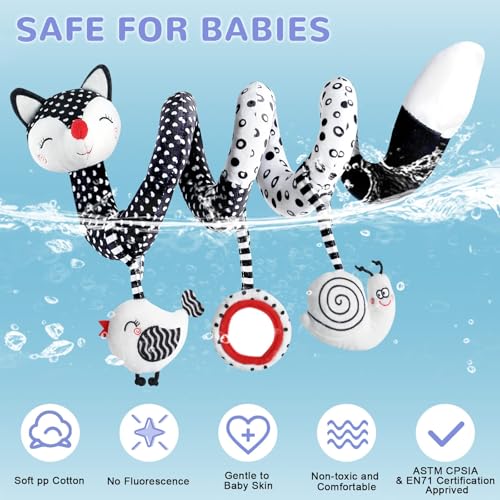 xixiland baby spiral plush toys black and white baby car seat toys high contrast infant newborn toy 0-6 months for stroller crib mobile sensory toy best gift for 0 3 6 9 12 months boys girls