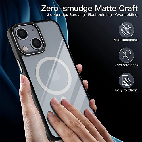 Image of Vaku Luxos Clear Armor MagPro for iPhone 14 Plus Cover Case, Shockproof, Scratch Resistant, Slim, Thin, Military-Grade Metal Ring Camera Protection, Compatible with MagSafe Back Cover - Black
