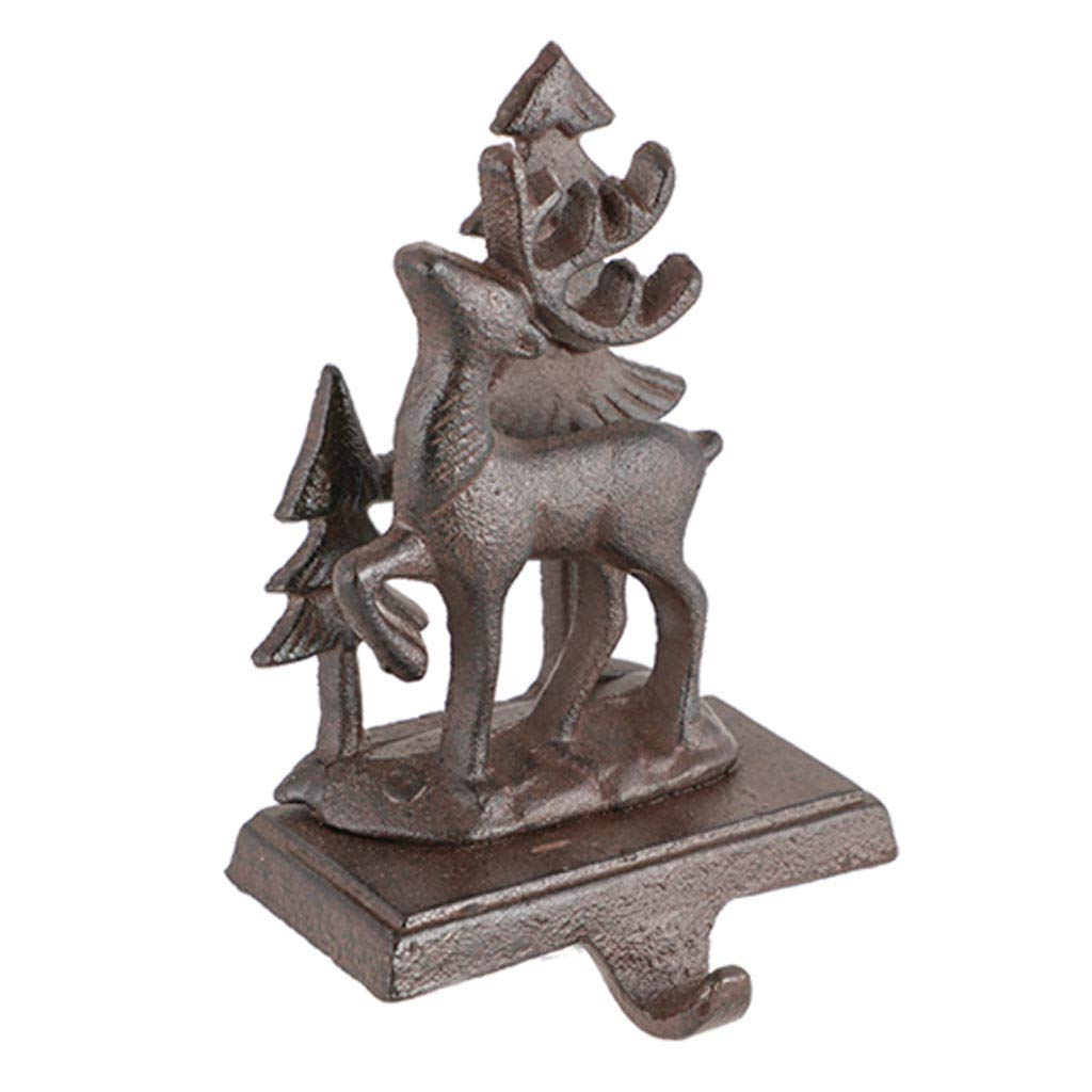 Dibor Brown Christmas Stocking Holder Cast Iron 1.4Kg Reindeer Stag Deer Hanging Hook Recycled Metal Xmas Stocking Holder