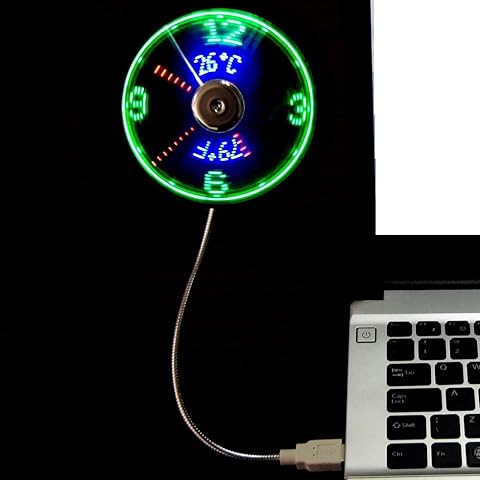fcfeue USB Clock Fan, LED Light Fan with Temperature Display and Real Time Display Cover