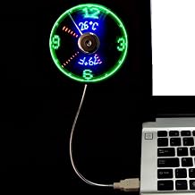 USB Clock Fan, LED Light Fan with Temperature Display and Real Time Display