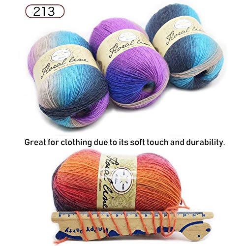 3X 100g Rainbow Wool Yarn Balls Chunky Knit Double Pom Pom Coloured Chunky Wool with 3 Crochet Hooks, 2 Needles - Image 2
