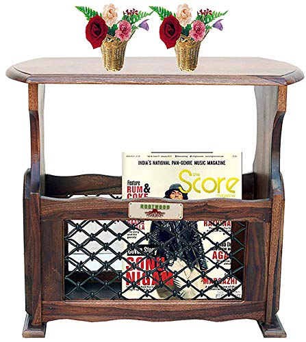 Image of Sheesham Wood Side Table with Magzine Holder for Living Room | Brown
