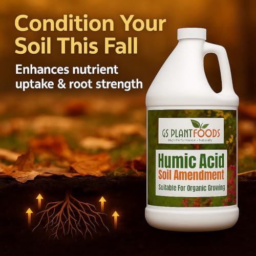 GS Plant Foods Humic Acid Soil Amendment – Leonardite-Derived Liquid Concentrate for Improved Soil Structure & Nutrient Availability – OMRI Listed for Organic Use – 1 Gallon