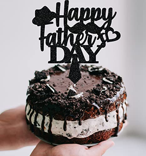 Jozon Black Glittery Happy Father's Day Cake Topper Fathers Day Cake Pick With Tie Hat Beard Heart Signs Best Dad Ever Dads Day Cake Topper Father's Day Party Cake Decorations Supplies #TOP6
