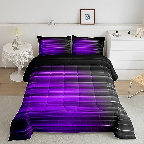 Image of Purple & Gray Abstract Geometric Comforter Set, Twin Size for Boys & Girls, Microfiber Bed Set with Kids Room Decor Duvet