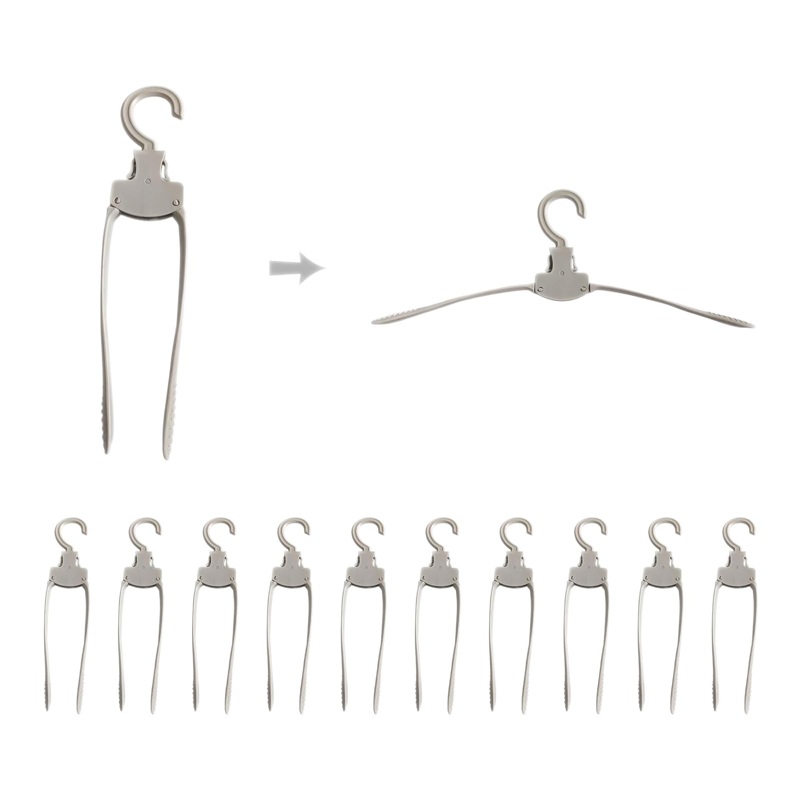 Nricrlus 10本組 ハンガー 首元が伸びないハンガー 洗濯ハンガー 洗濯物干し ワードローブ収納 折りたたみ 速乾 折りたたみ式 人体 滑らない 型崩れ防止 保管や整理が簡単で 屋内および屋外での使用に適し 旅行 収納ラック 狭小住宅向け 縦横両用 スカート 浴室 防錆処理 便利 多機能 ブラジャー収納 下着 軽量 頑丈（グレー）