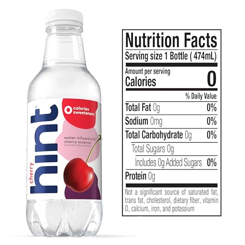 Image of Hint Fruit-Infused Bottled Water, Cherry - Sugar Free Flavored Water with Zero Calories, Naturally Flavored, and No Artificial Sweeteners - 16 Fl Oz (Pack of 24)