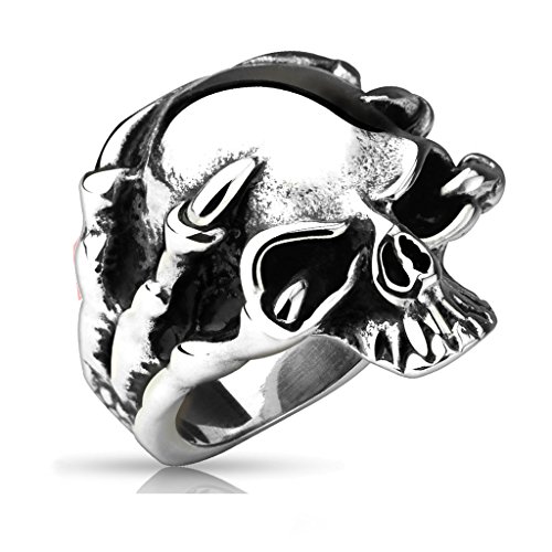 BlackAmazement Anillo de acero inoxidable 316L, diseño de calavera, dragón, garra motero, gótico, hombre y mujer, Acero inoxidable BlackAmazement Anillo de acero inoxidable 316L, diseño de calavera, dragón, garra motero, gótico, hombre y mujer, Acero inoxidable