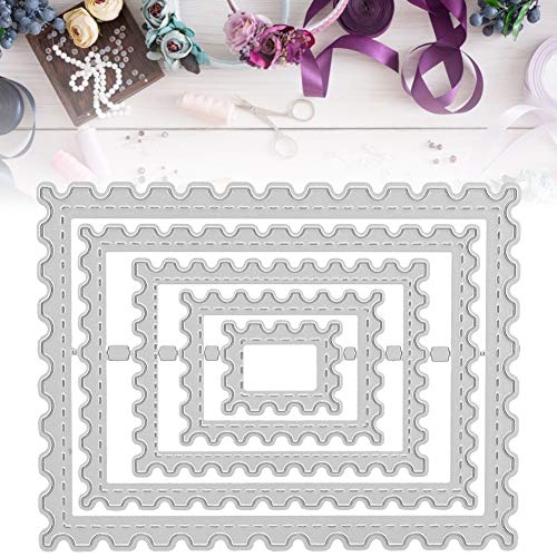Image of Metal Embossing Stencils, Wave Edge Frame Die Cuts, Postage Stamp Frame Cutting Dies, Craft Cutting Die Stamp Frame Shape DIY Scrapbooking Album Deco
