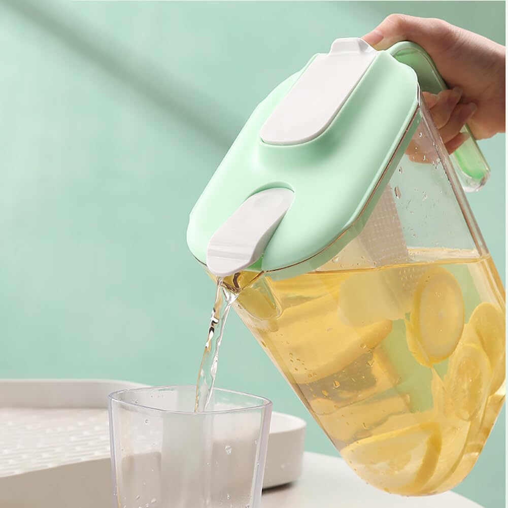 Focenat Caraffa d'acqua in vetro da 1,8 litri,Brocca in Vetro Borosilicato Alto con Coperchio,Caraffa per Porta del Frigorifero,Brocca per acqua a prova di perdite,per succhi di frutta,limonate,tè